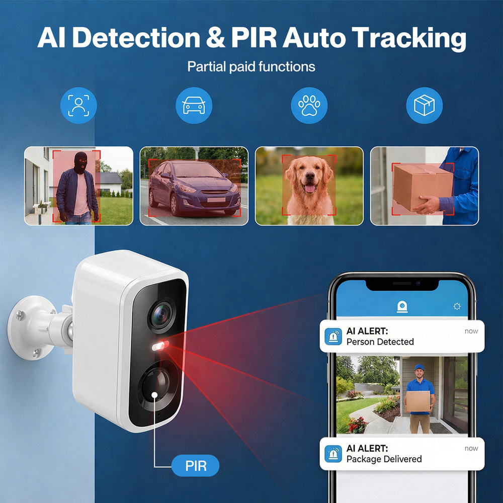 Spector Wireless Wi-Fi 2K Solar Security Camera with AI Detection and PIR Sensor Image 5
