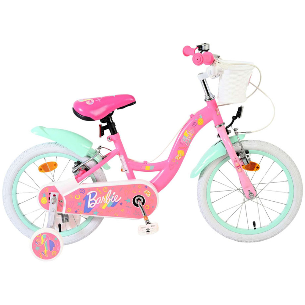 Volare Barbie Kids 16 inch Multicolour Bike with Stabilisers and Basket Image 6