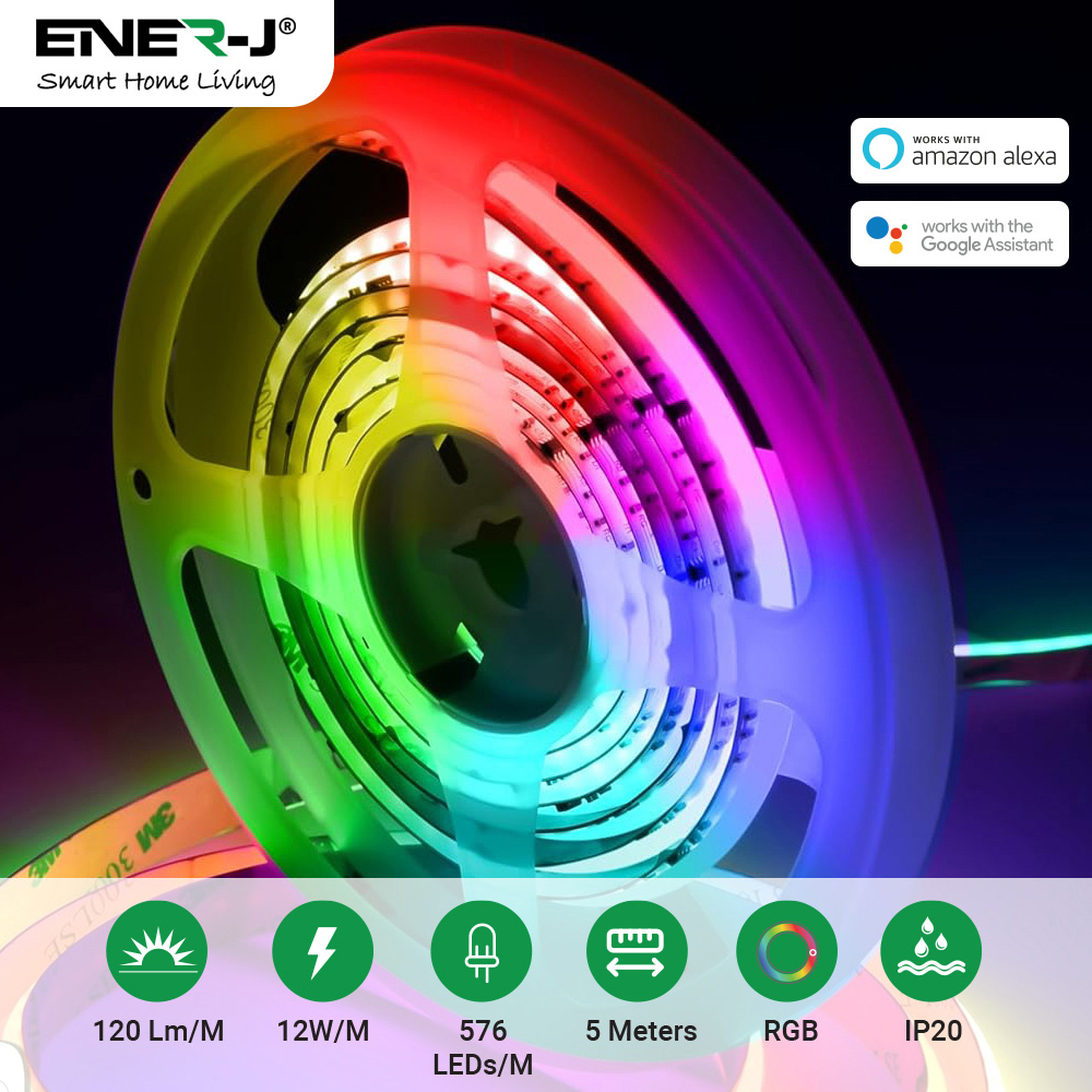 ENER-J RGBIC COB LED Smart Plug and Play Strip Light Kit 5m Image 5