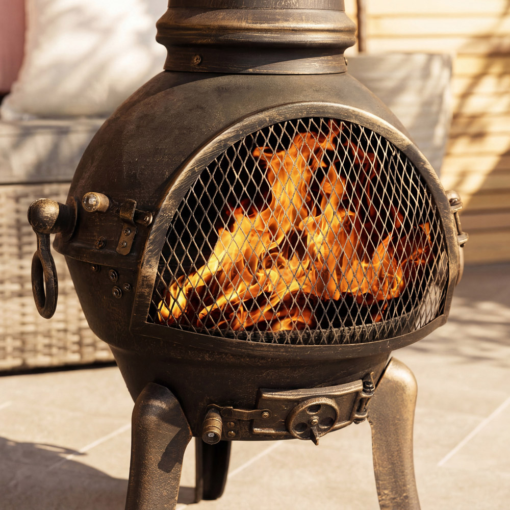 Charles Bentley Snug Seville 120cm Black Extra-Large Open Bowl Mesh Cast Iron and Steel Chiminea Image 8