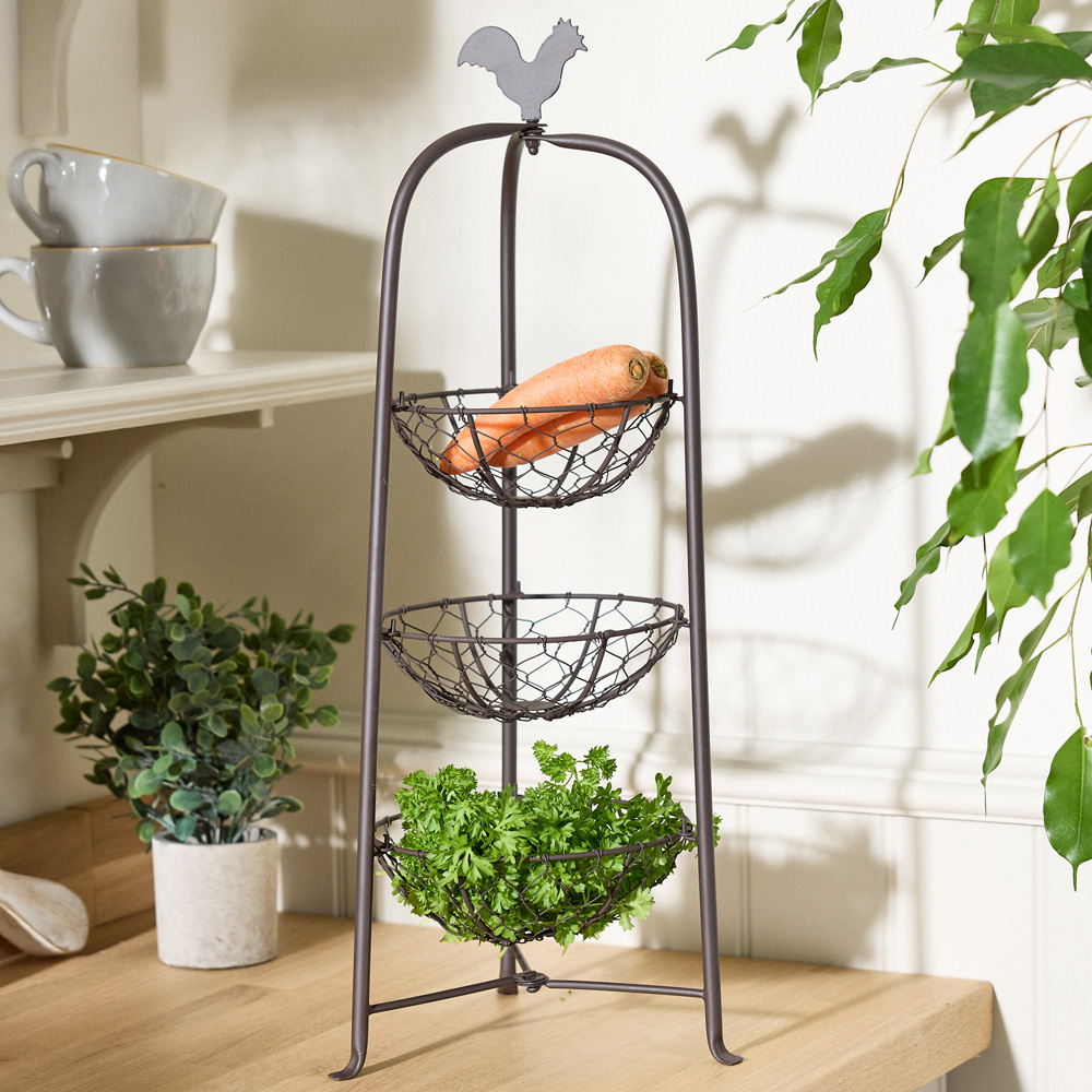 Dibor 3-Tier Rooster Woven Wire Freestanding Tripod Storage Rack Image 2