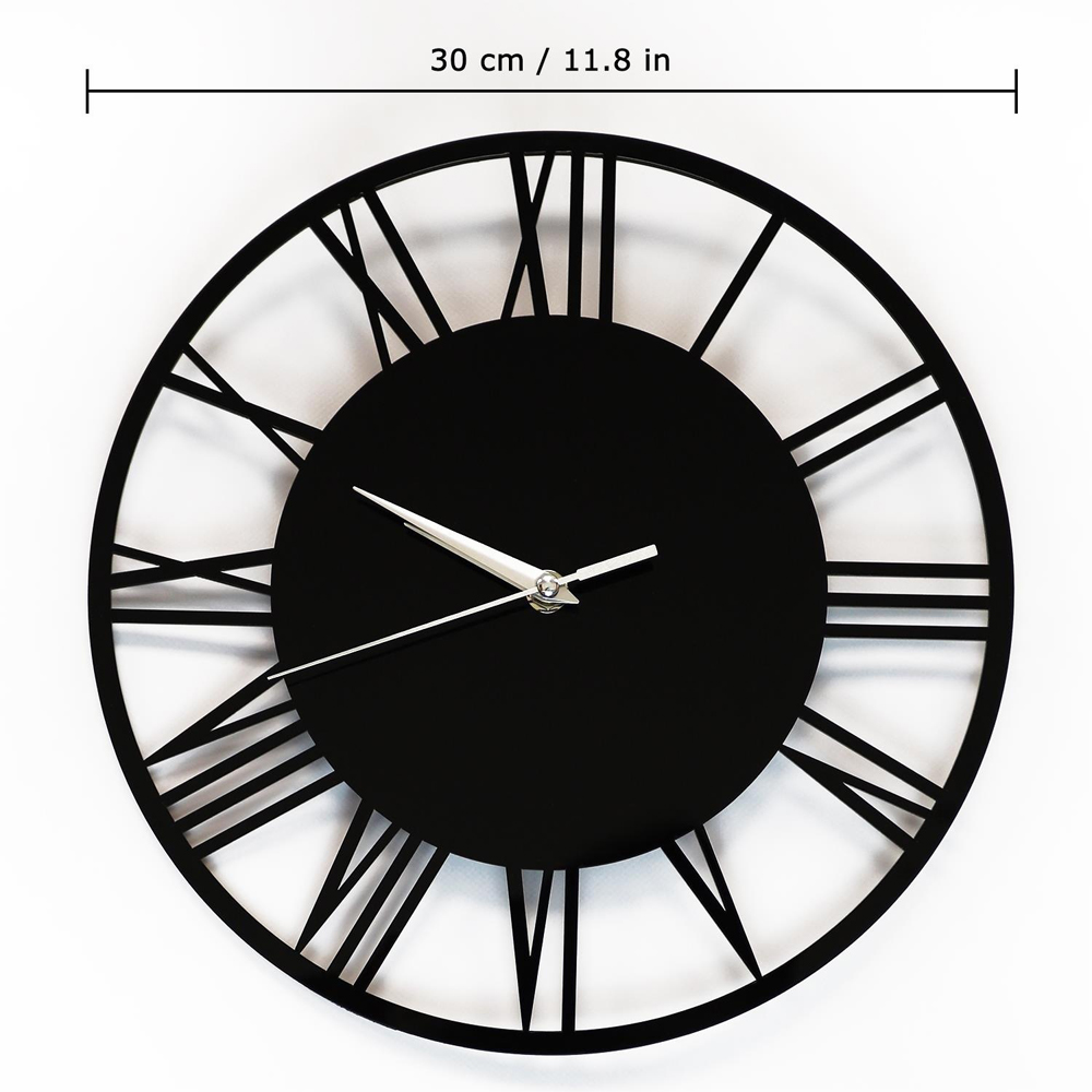 Walplus Black Acrylic Gloss Roman Wall Clock 30cm Image 9