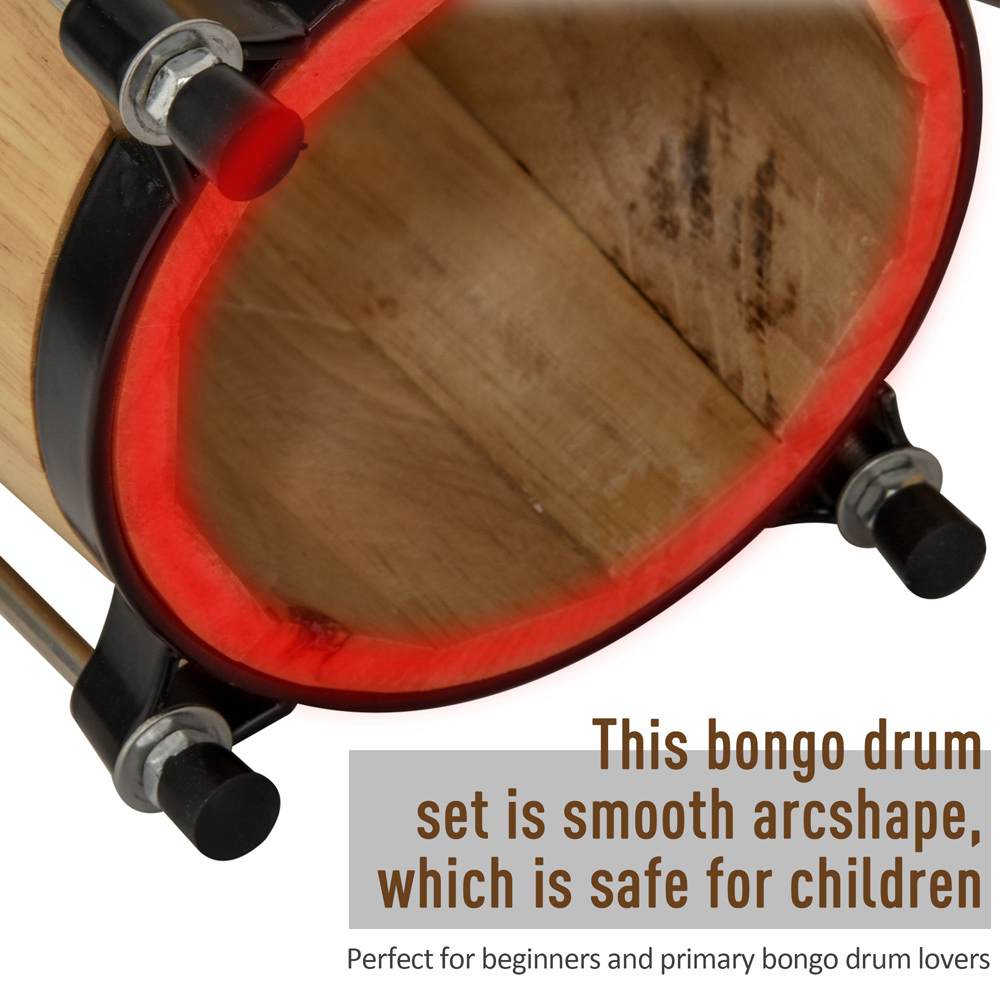 HOMCOM Sheepskin Drum Head Wooden Bongo Drum Set with Tuning Wrench and Bag Image 8