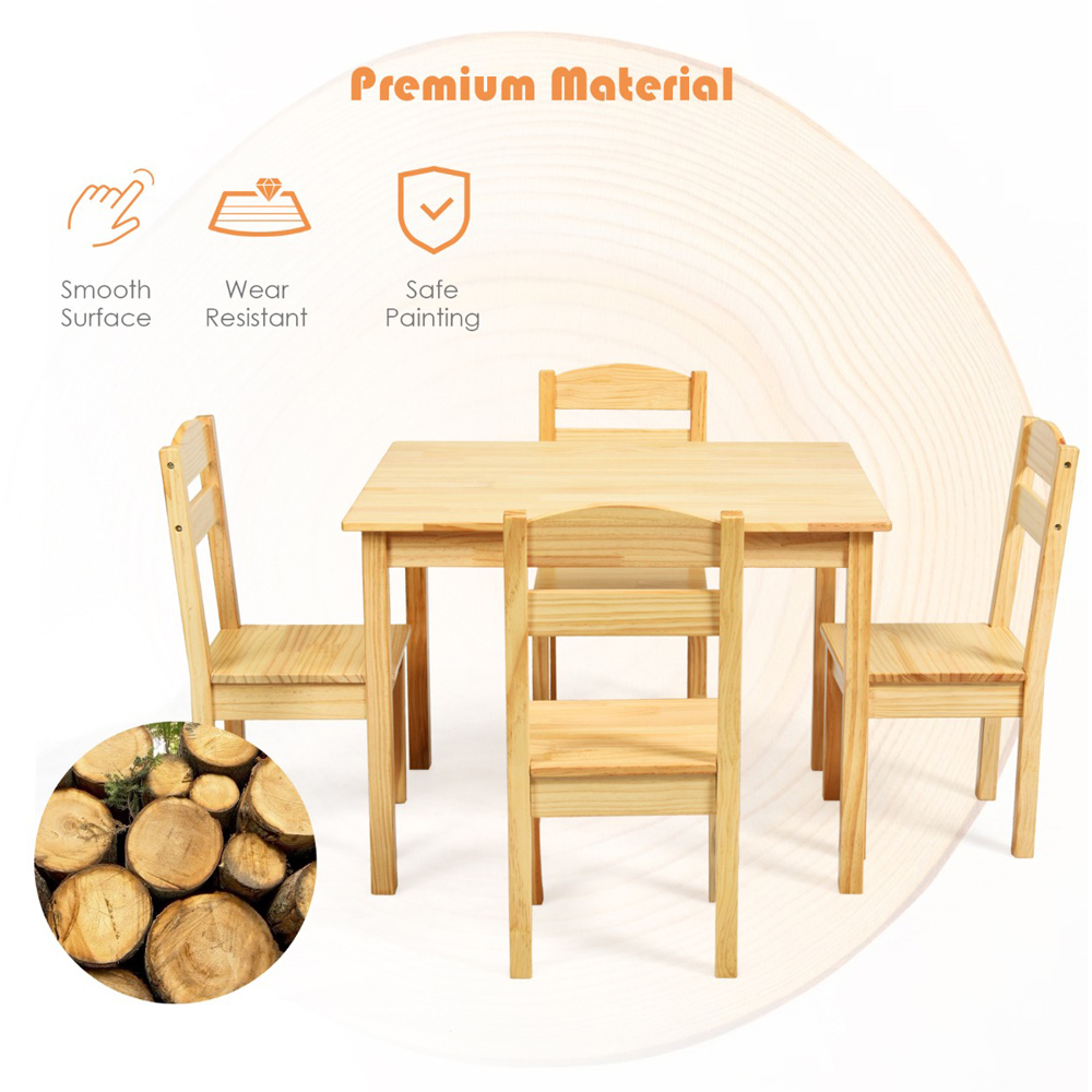 Costway 4 Seater Natural Kids Dining Set Image 5