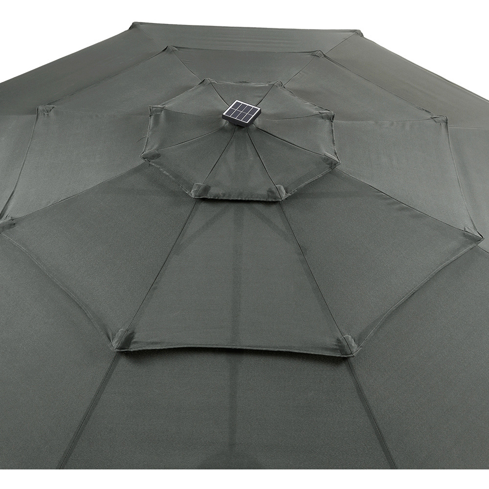 Living and Home 3 Tier Dark Grey Solar LED Crank and Tilt Parasol with Square Base 3m Image 6