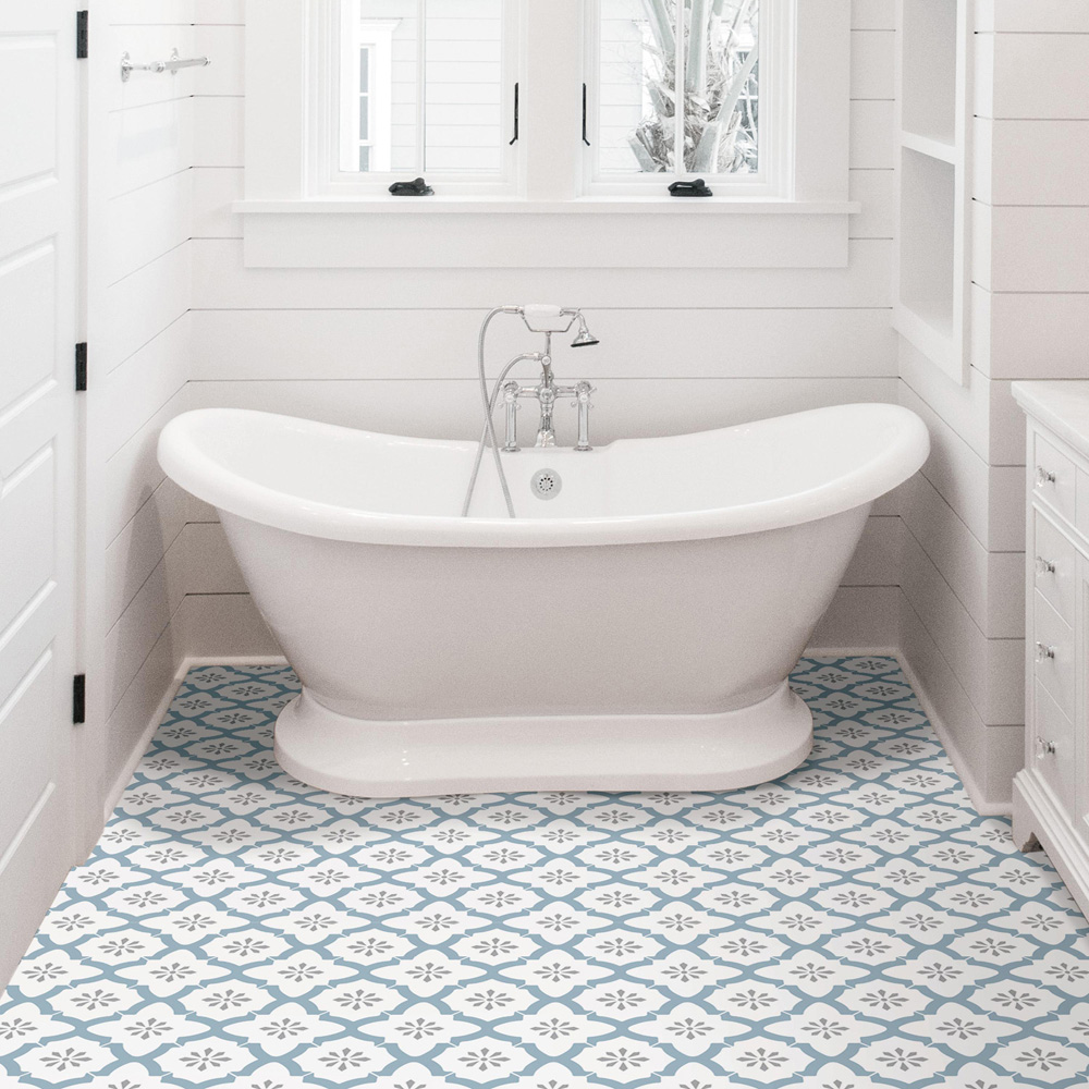 Floorpops Alfama White and Light Slate Peel and Stick Floor Tile 30.48 x 30.48cm 10 Pack Image 1