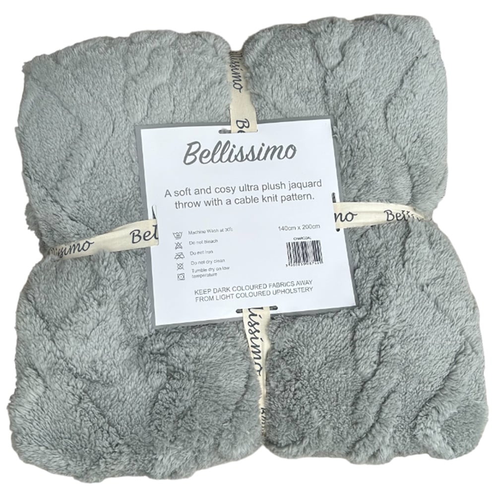 Bellissimo Cable Knit Charcoal Jacquard Fleece Throw 200 x 140cm Image 3