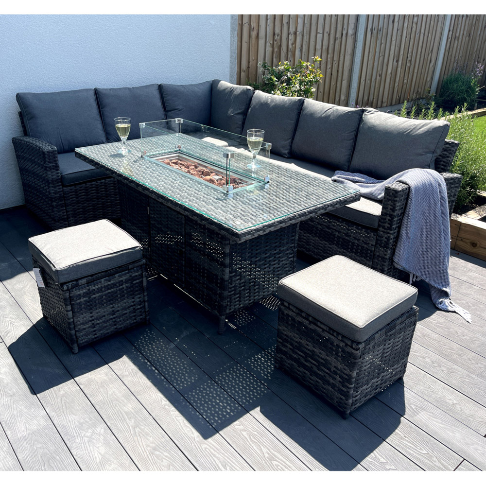 Outdoor Living The Croft 8 Seater Dark Mixed Grey Corner Gas Firepit Dining Set Image 4
