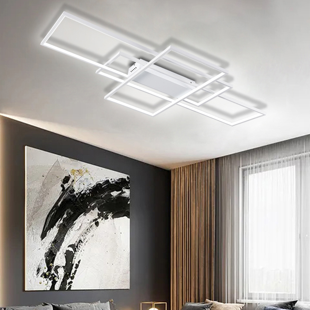 Living and Home White Rectangular LED Semi Flush Ceiling Light Image 8