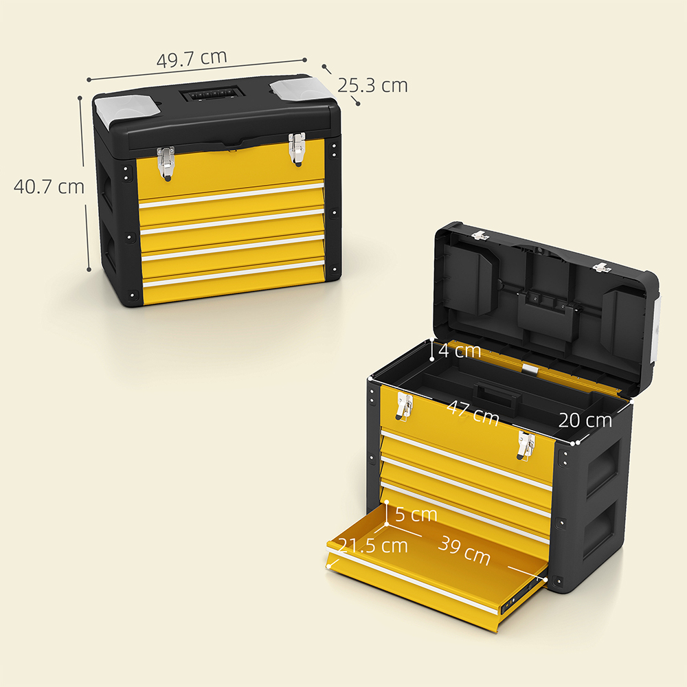 HOMCOM 4 Drawer Yellow Steel Toolbox Image 9