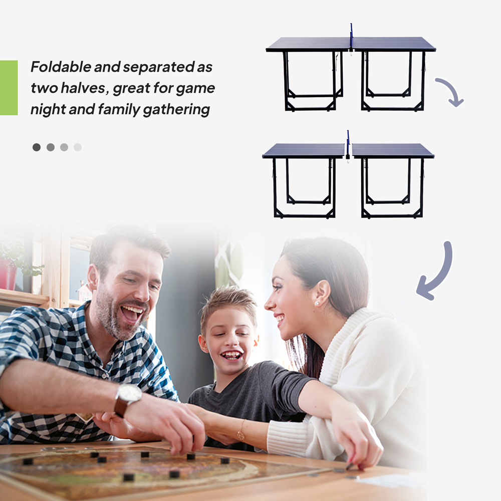 HOMCOM Blue Foldable Indoor Tennis Table with Net Image 4