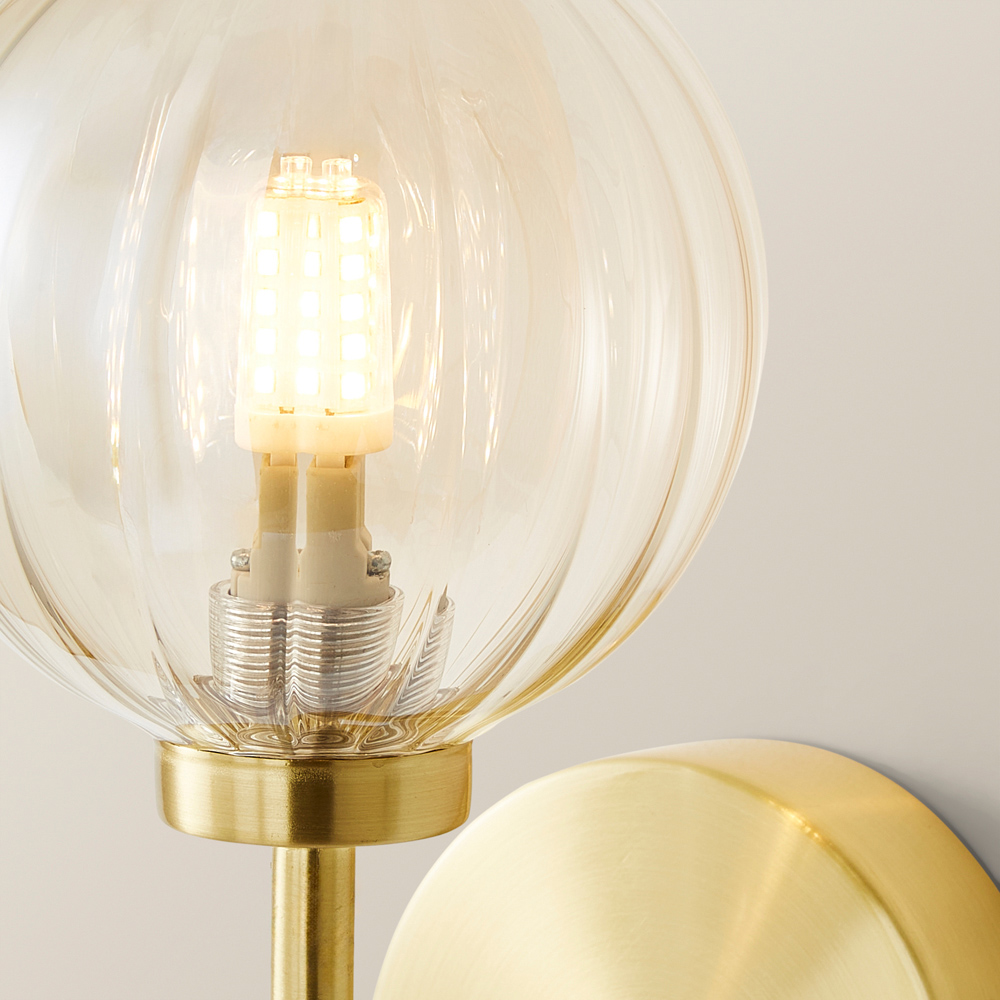 ValueLights Chessy Gold Ribbed Glass Globe Stem LED Wall Light Image 4