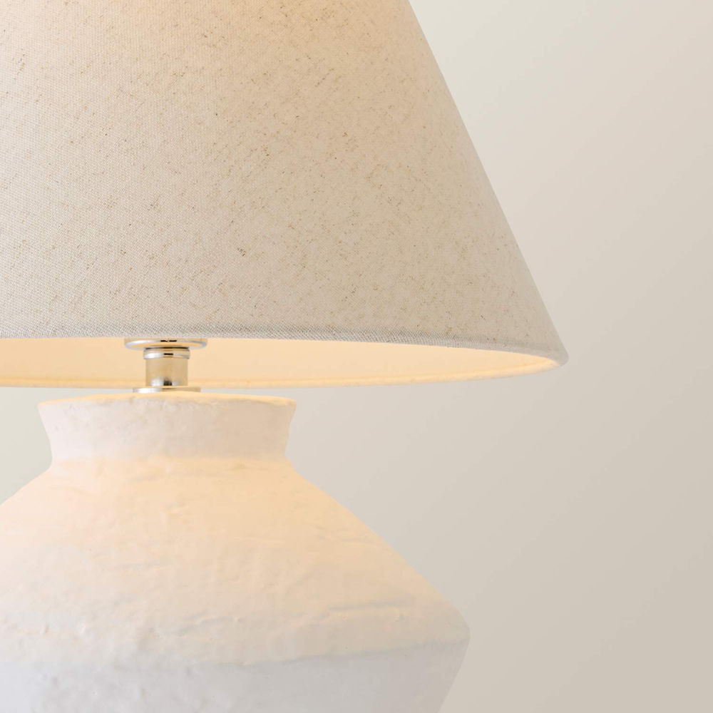 ValueLights Austin White Linen Shade Distressed Ceramic Table Lamp with Bulb Image 4