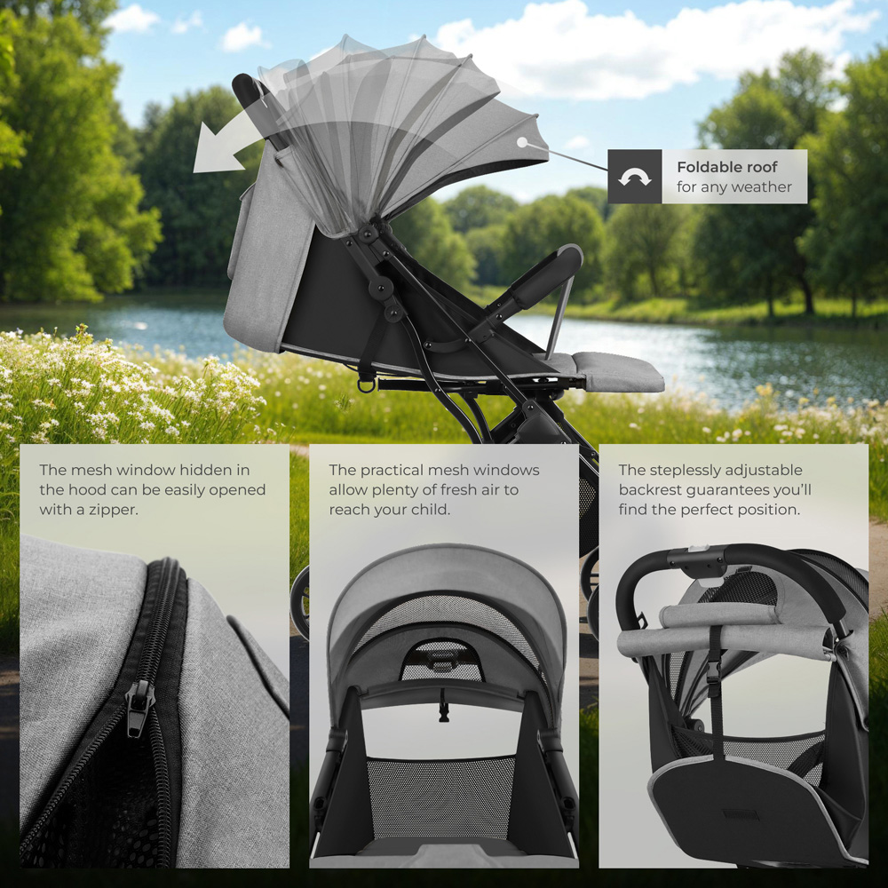 tectake Finn Grey Foldable Pushchair Stroller with 5 Point Harness Image 4