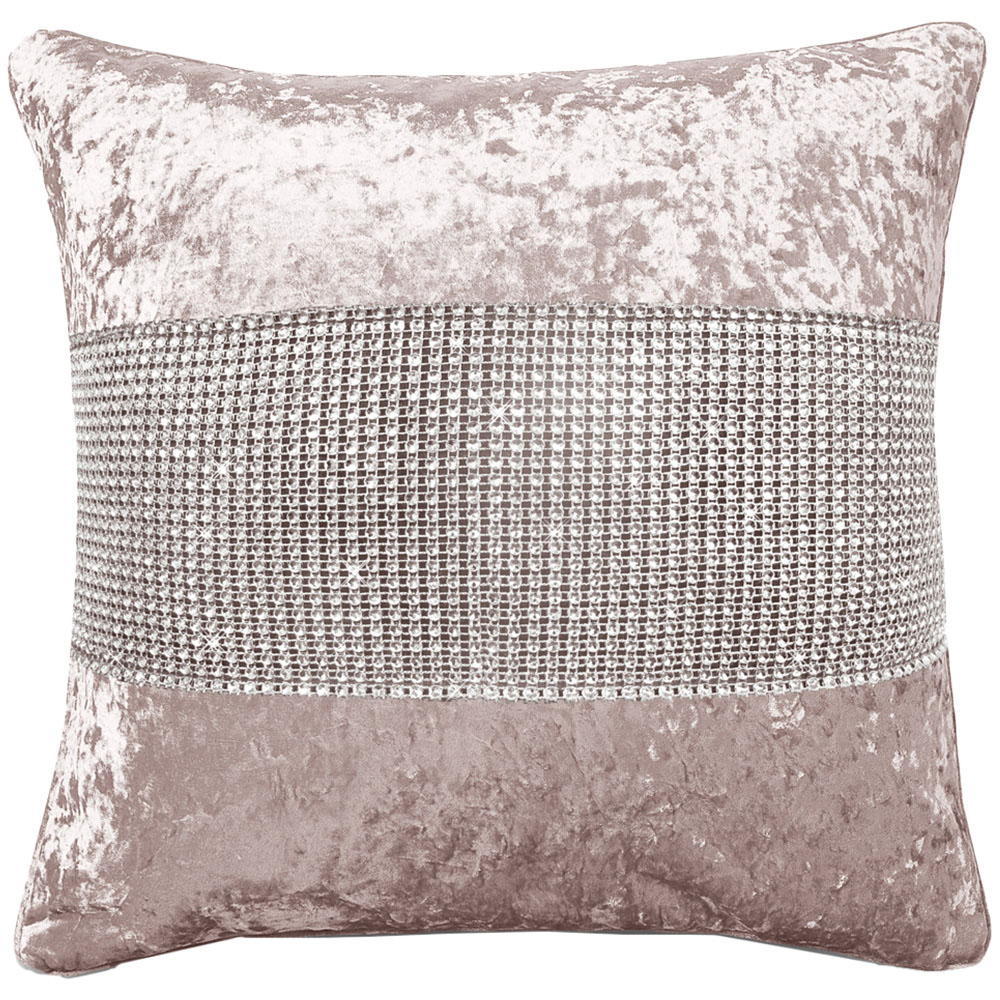 Intimates Diamonte Crushed Velvet Blush Filled Cushion 43 x 43cm 2 Pack Image 1