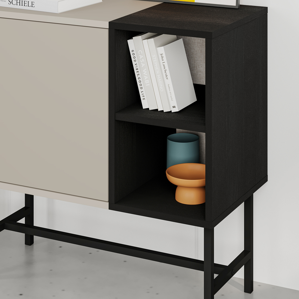 Decortie Mona Single Door 2 Shelf Sandstone and Black Wood Mini Console Table Image 3