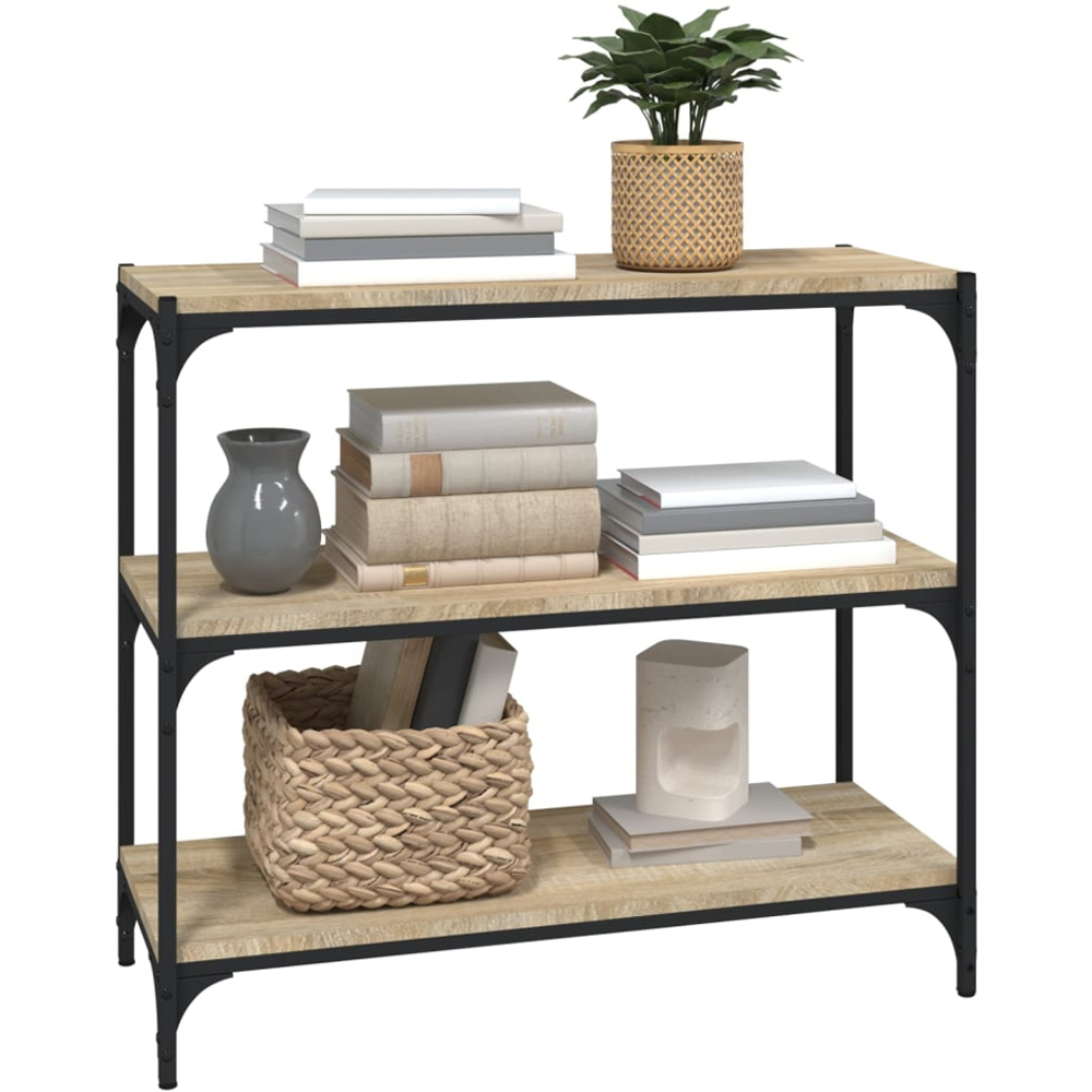 vidaXL 3 Shelf Sonoma Oak Wood and Steel Wide Bookcase Image 4