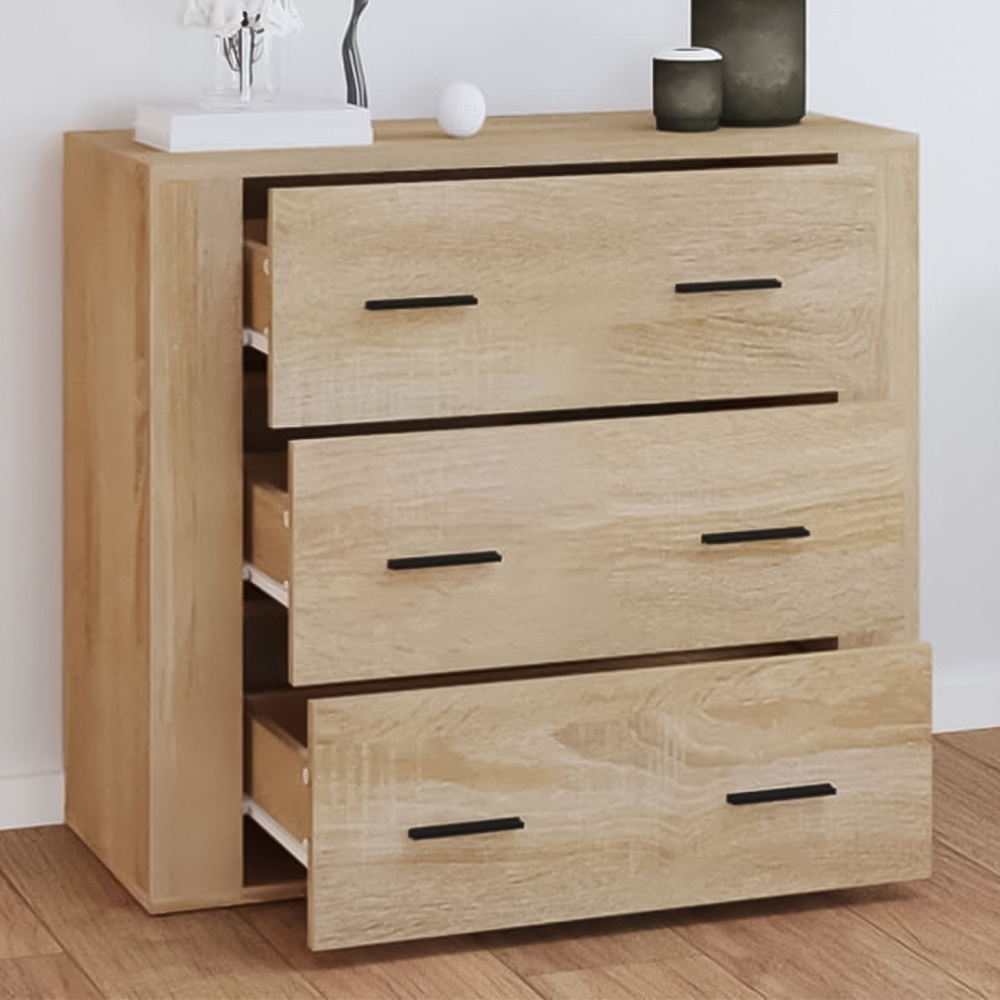vidaXL 3 Drawer Sonoma Oak Wooden Sideboard Image 1