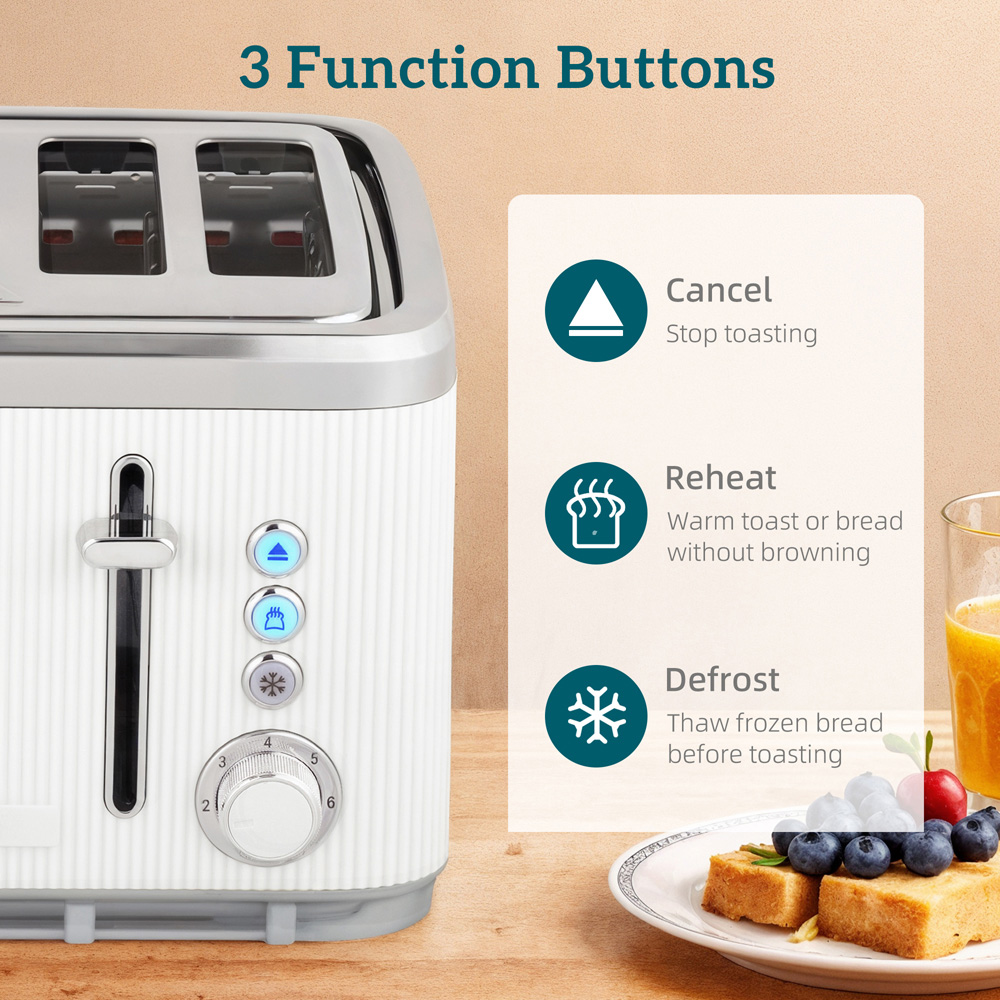 HOMCOM 800-266V70WT White 1.7L Rapid Boil Kettle 3000W and 4 Slice Toaster Set Image 6