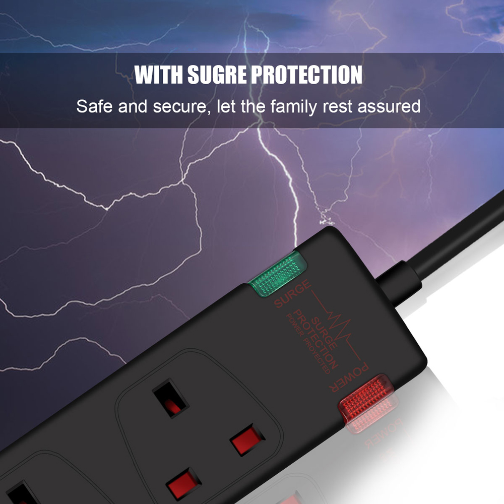 ExtraStar Black 13A 1m 4 Socket Surge Protected Extension Lead Image 4