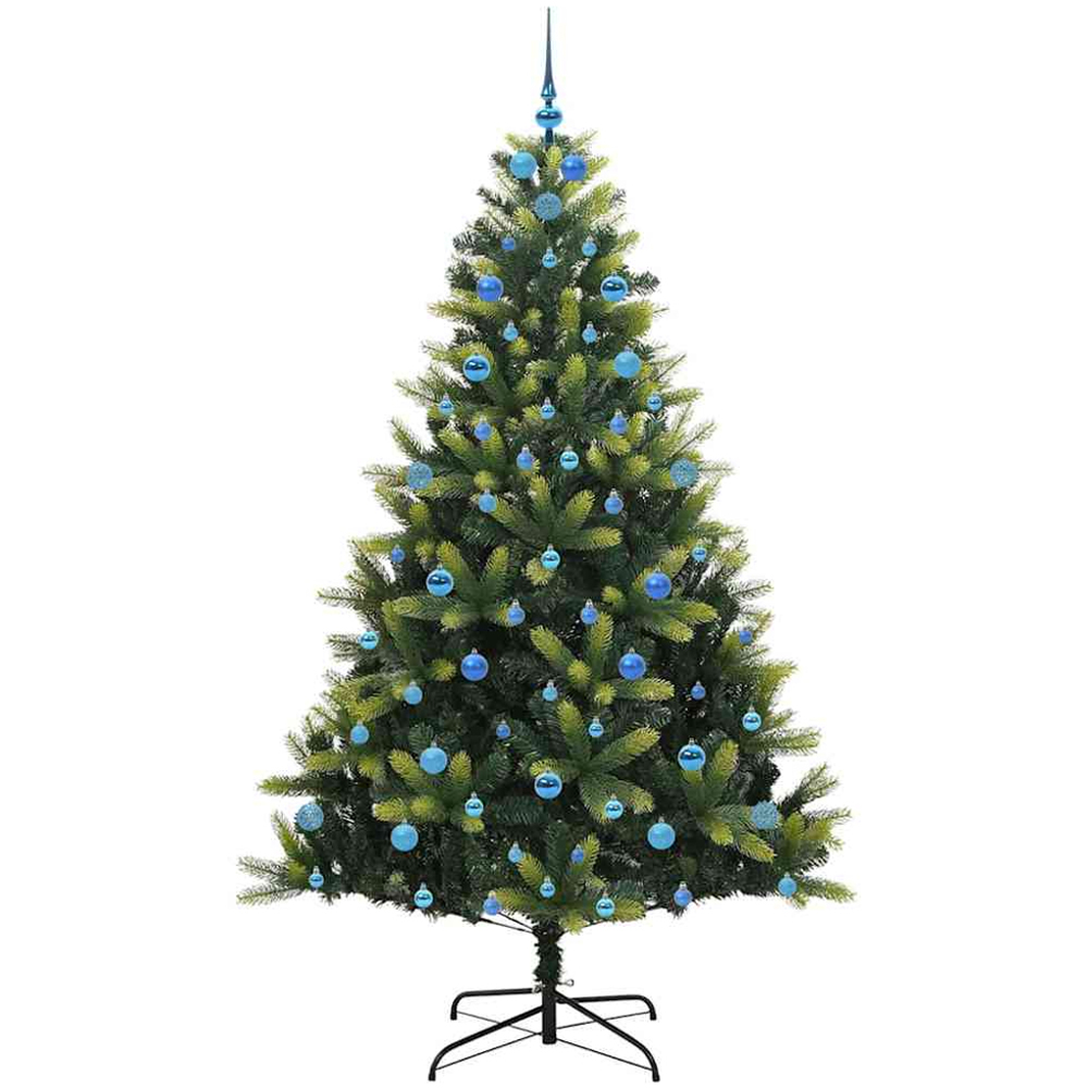 vidaXL Pre-Lit Blue Baubles Green Artificial Hinged Christmas Tree 7ft Image 4