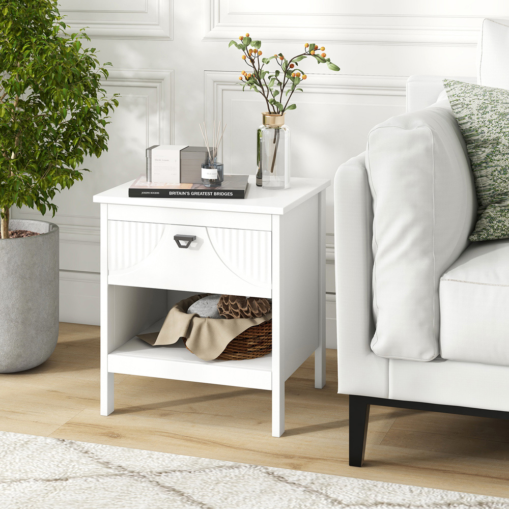Costway Single Drawer Single Shelf White End Table Image 3