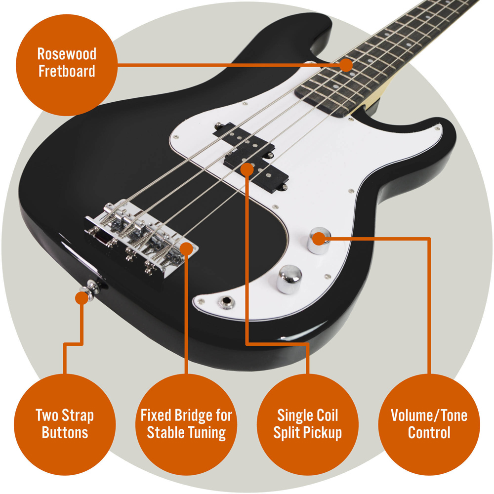 3rd Avenue Black Full Size Electric Bass Guitar Set Image 4