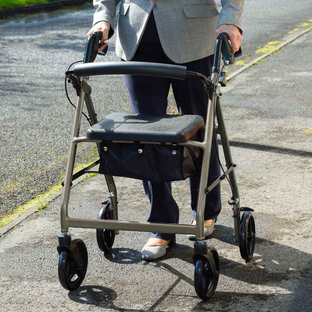 NRS Healthcare A Series Silver 4 Wheel Aluminium Rollator with Seat Image 2
