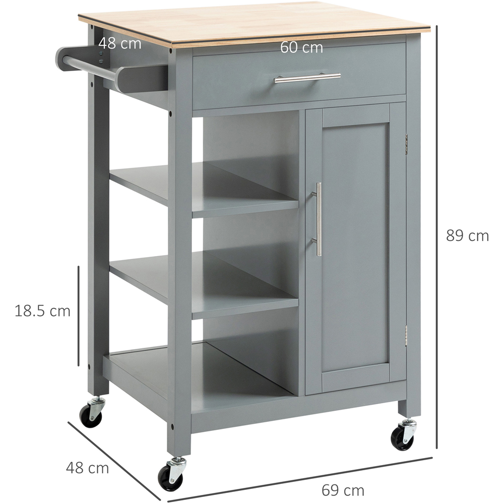 HOMCOM Single Drawer Single Door 3 Shelf Grey Kitchen Trolley Image 9