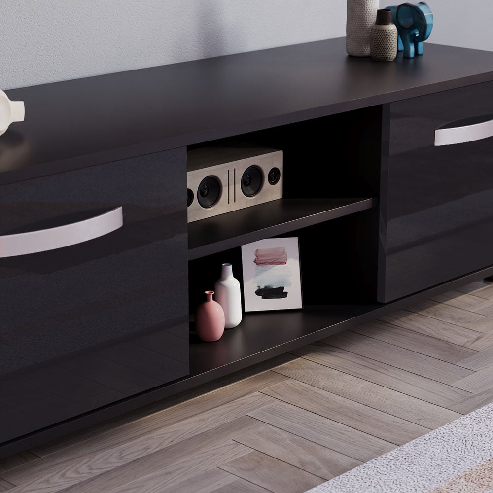 Vida Designs Cosmo 2 Door 2 Shelf Black Small TV Unit Image 4