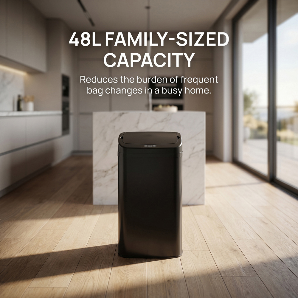 HOMCOM Black Galvanised Steel Kitchen Sensor Bin with Automatic Close 48L Image 6