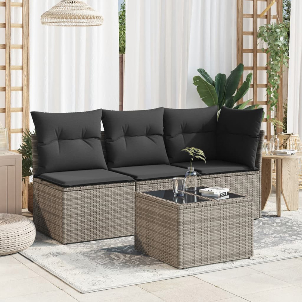 Walplus Grey Poly Rattan Glass Top Garden Coffee Table Image 7