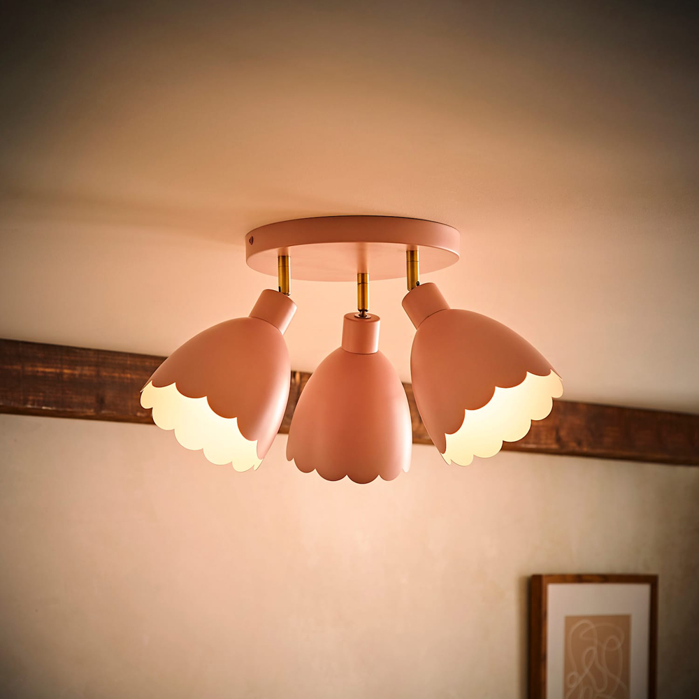 ValueLights Millie 3 Way Rose Pink Scallop Shade Adjustable Round Spot Ceiling Light with Bulb Image 6