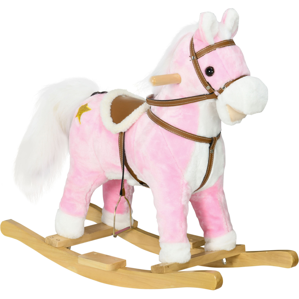 Tommy Toys Pink Wooden Ride On Horse Image 1