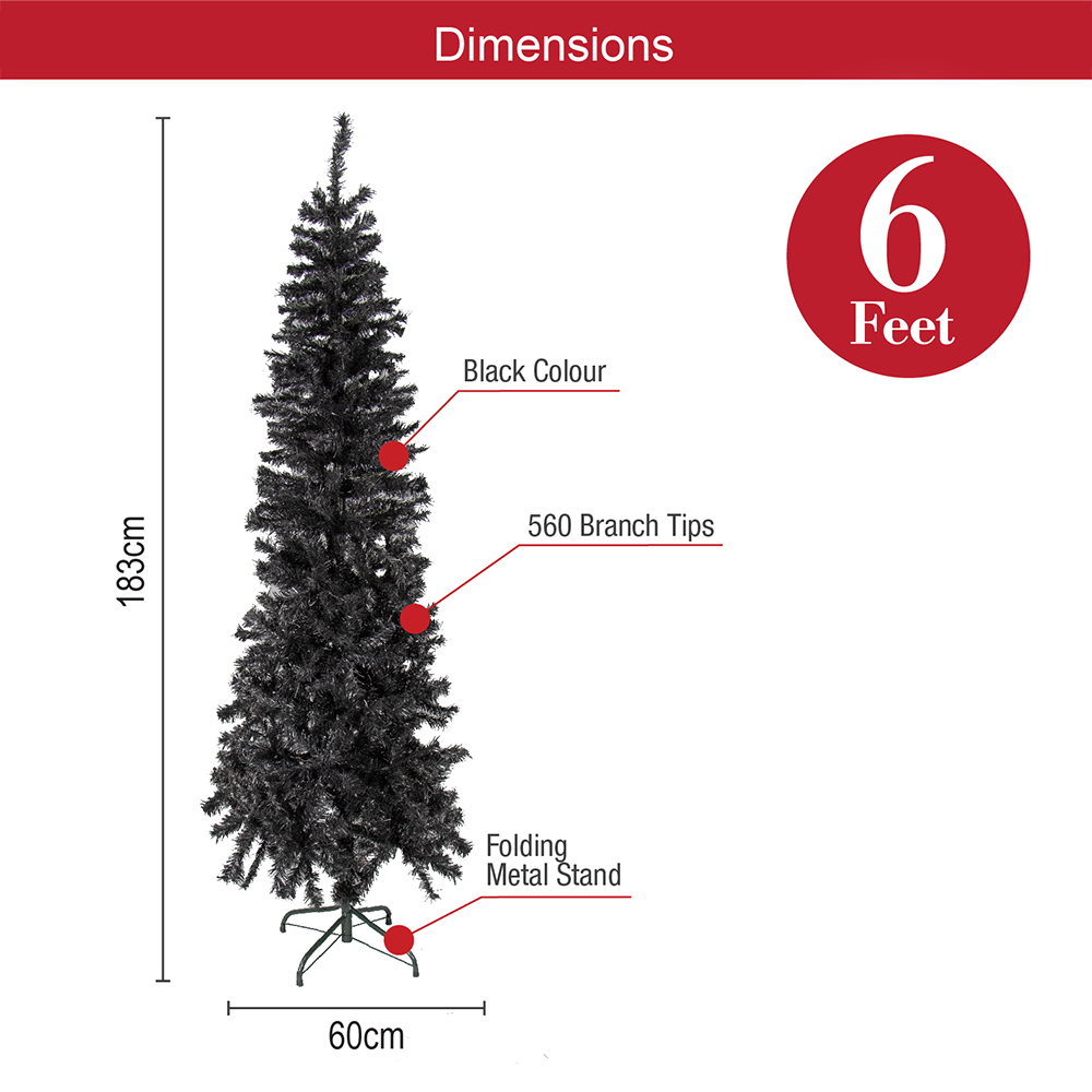 The Christmas Workshop Black Slim Line Christmas Tree 6ft Image 7