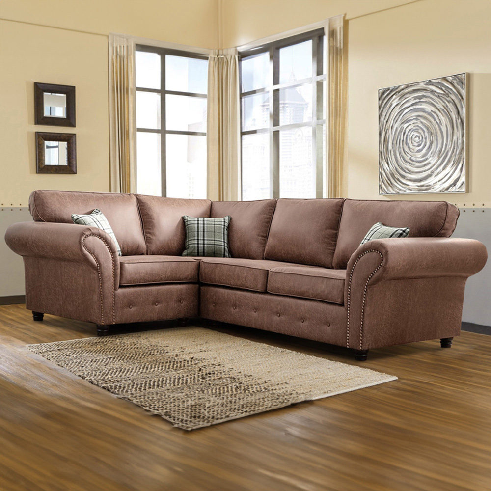 Portland Oakana Luxury 4 Seater Brown Leather Left Hand Corner Sofa Image 1
