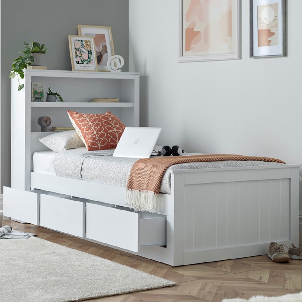 Bedmaster Enzo Single 3 Drawer White Wooden Bed Image 1