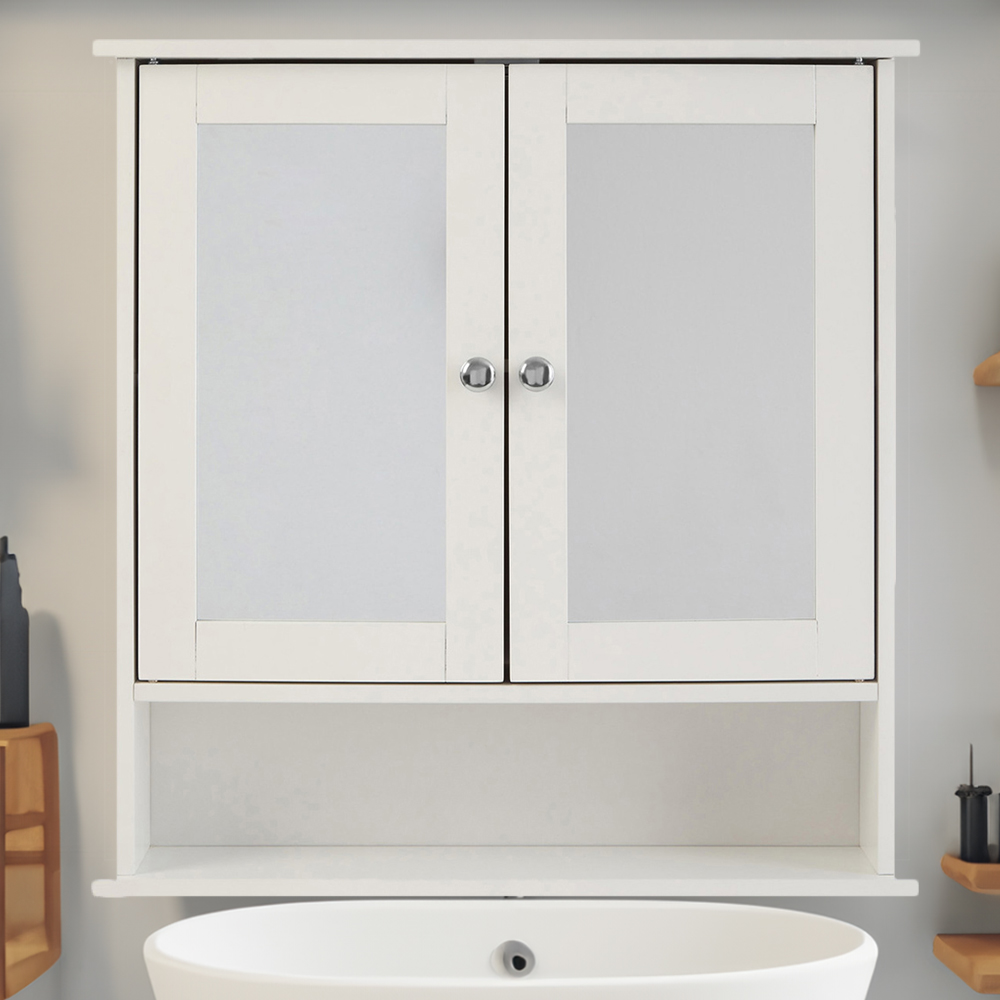 Premier Housewares White 2 Door Mirror Bathroom Cabinet Image 1