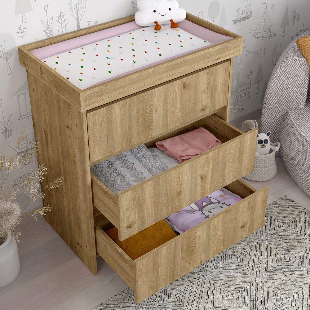 Kudl 3 Drawer Oak Baby Changing Table Image 5