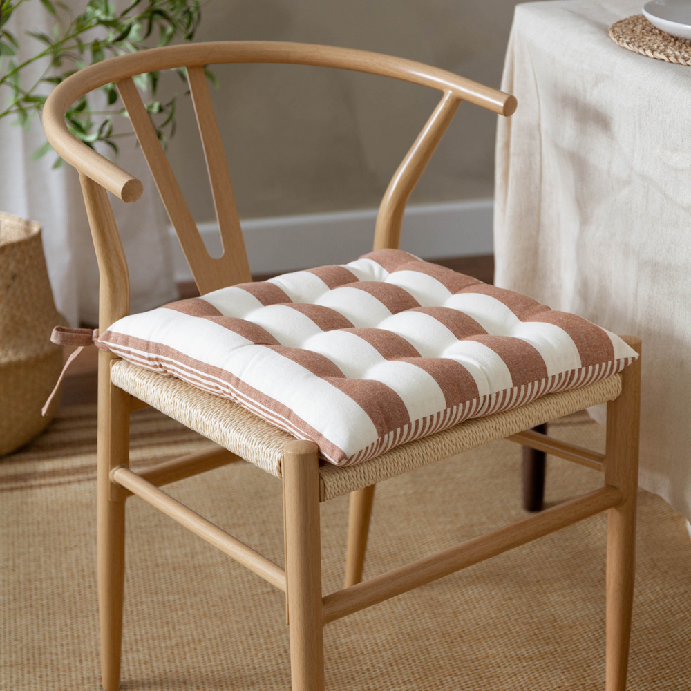 Yard Hayle Pecan Striped Cotton Seat Pad 40 x 40cm 2 Pack Image 2