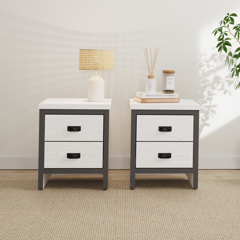 GFW Boston 2 Drawer White Oak Bedside Table Set of 2 Image 6