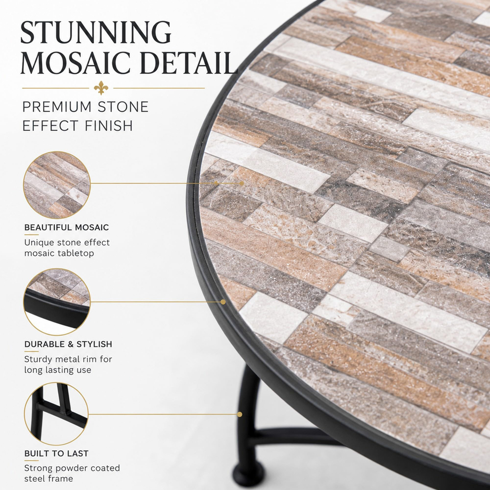 Shatchi Oasis 2 Seater Mosaic Ceramic Tile Top Foldable Bistro Set Image 5