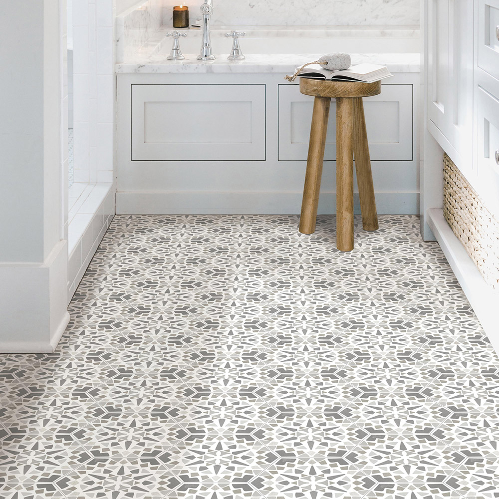 Floorpops Ribera Grey and White Peel and Stick Hexagon Floor Tile 26.4 x 22.86cm 10 Pack Image 6