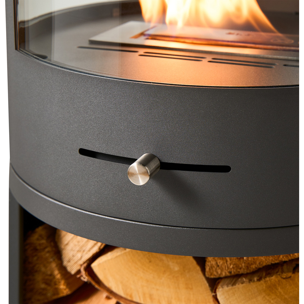 OKO S7 Charcoal Grey Bio Ethanol Cylinder Stove with Log Storage 3000W Image 6