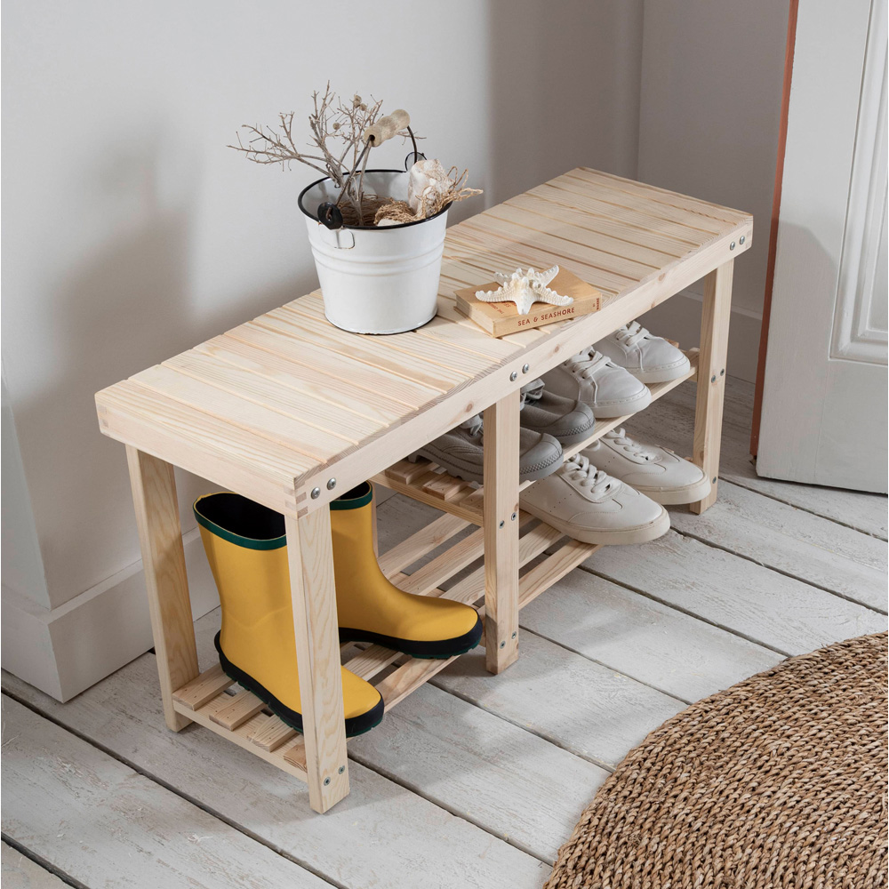 Noa and Nani Einar 2 Shelf Natural Pine Large Shoe Rack Bench Image 2