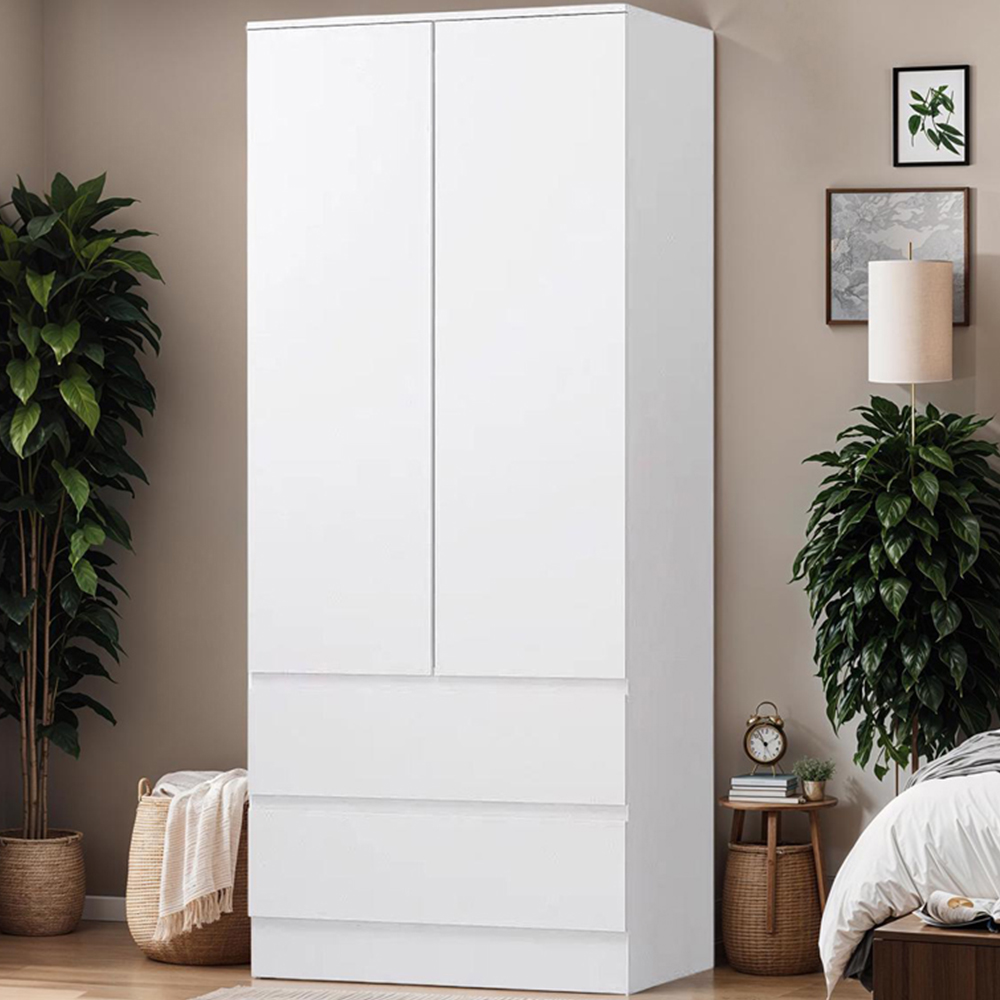 FWStyle Stora 2 Door 2 Drawer Matt White Wardrobe Image 1