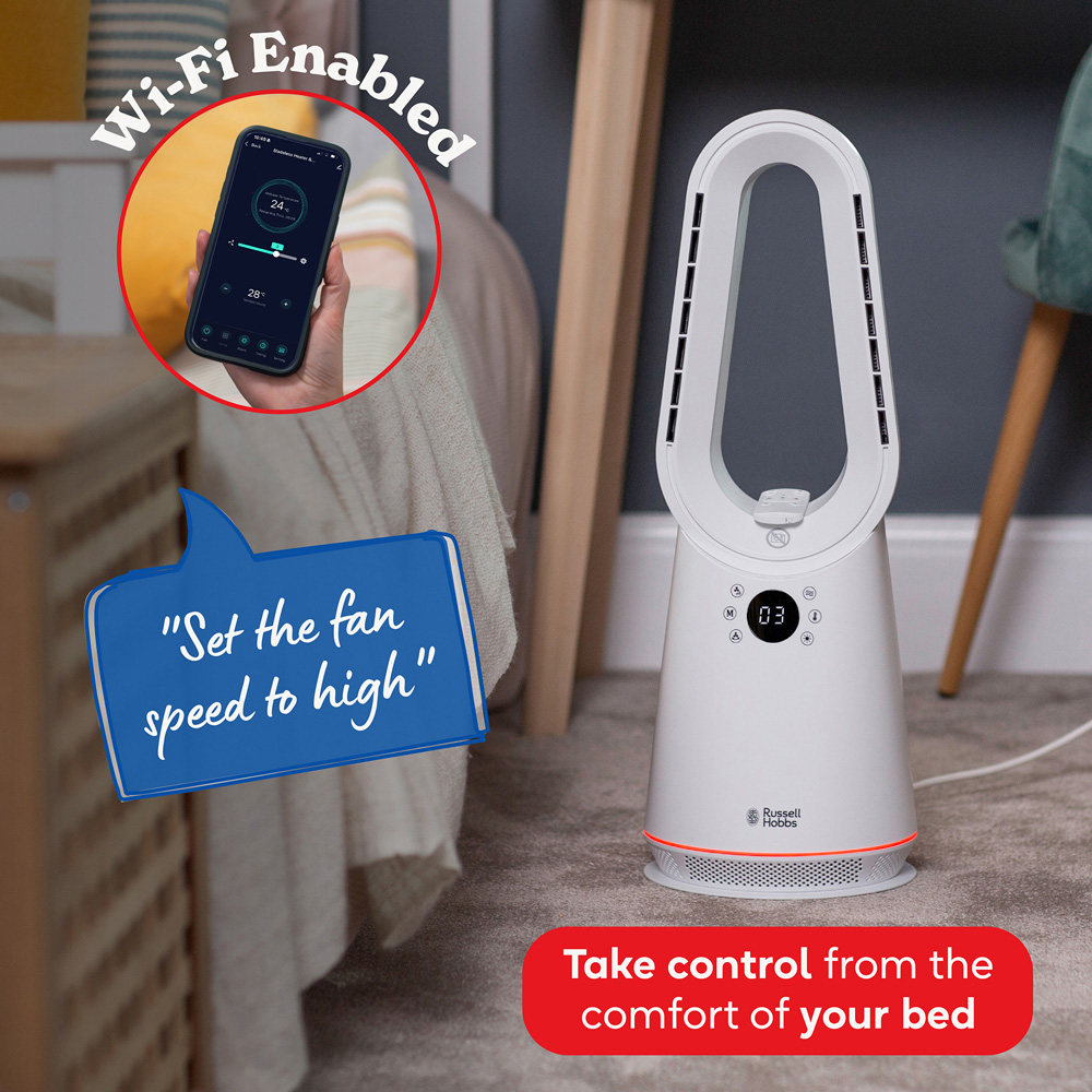Russell Hobbs RHCBLDL3IN1W-SMT White Compact Smart Bladeless Heat and Cool Fan Image 5