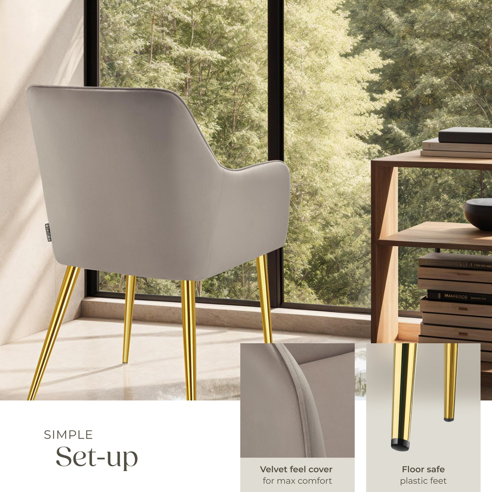 tectake Avane Set of 6 Taupe Velvet Look Padded Dining Chair Image 4