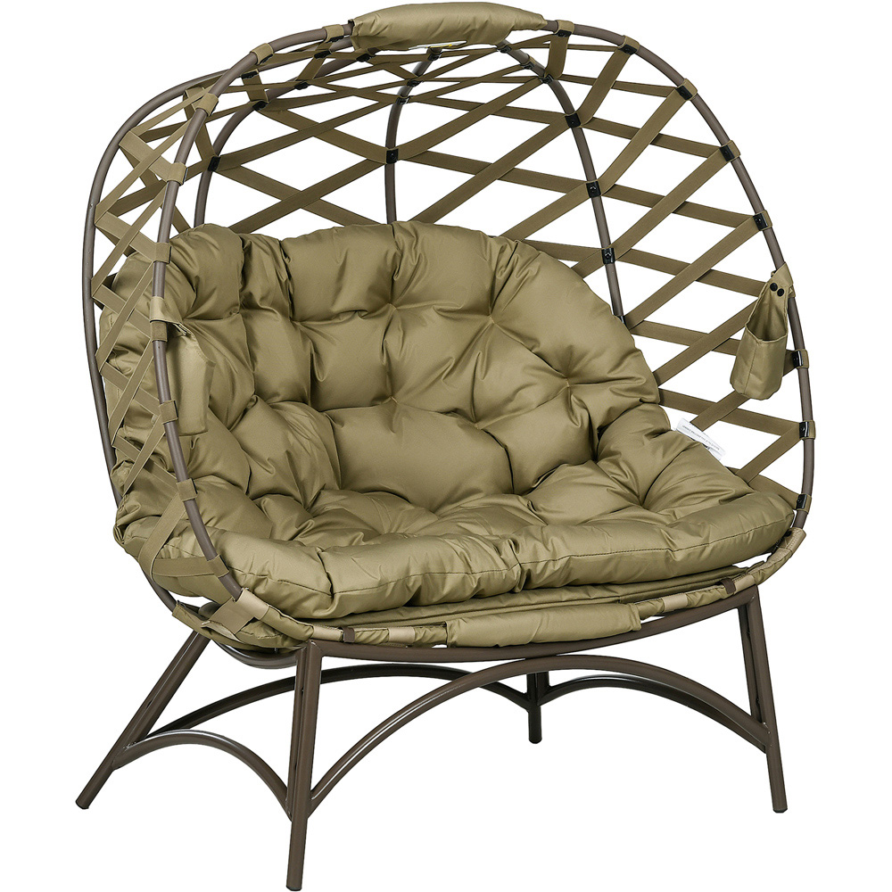 Outsunny 2 Seater Khaki Outdoor Egg Chair with Cushion Image 2