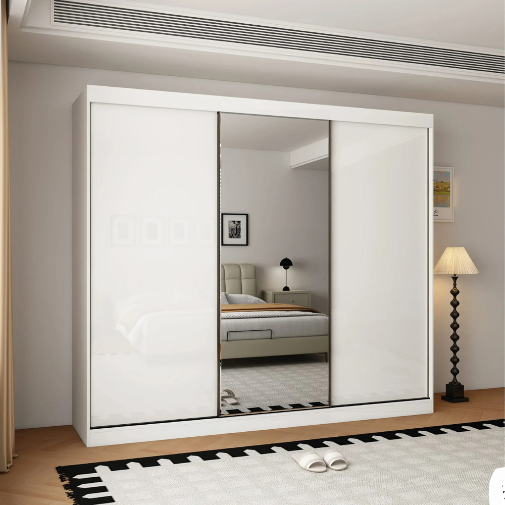 ARTESA Pacific 3 Door Gloss White Mirrored Sliding Wardrobe Image 3